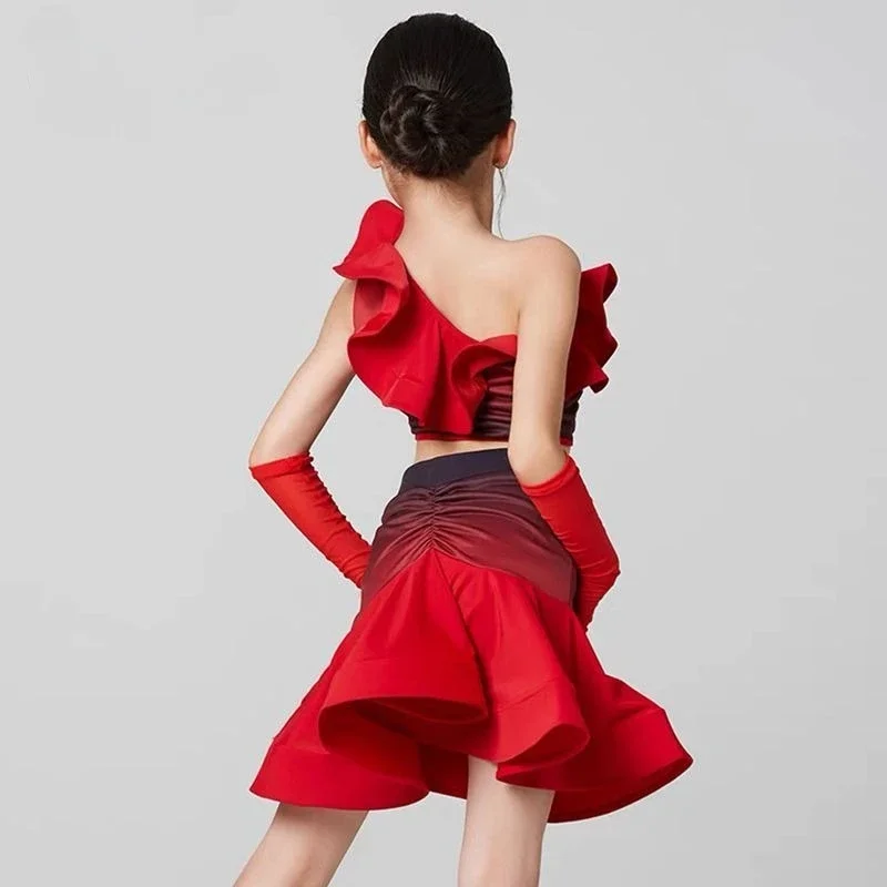 Kind Latin Dans Jurk Set Kostuum voor Meisjes Rode Rok Tango Cha Cha Samba Kleding Training Competitie 2025, Nieuwe Zomer