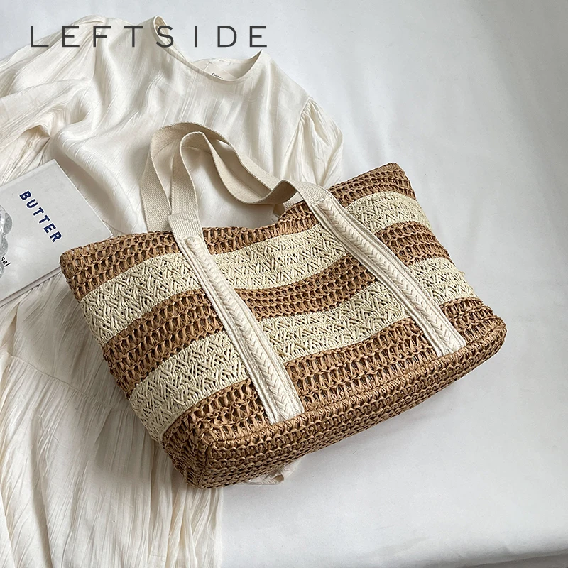 

LEFTSIDE High-capacity Woven Straw Tote Bags for Women 2025 ​New Eco-friendly Shoulder Bag Females Beach Bags Summer Handbags