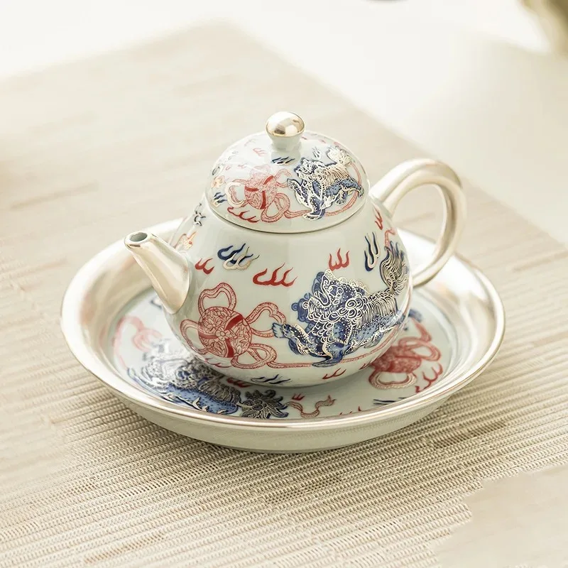 

Чайник ручной работы из стерлингового серебра 999 пробы с позолотой, 180 мл, элегантный чайник «Пробуждение льва» для заваривания чая с фильтром, подарки для чайной церемонии