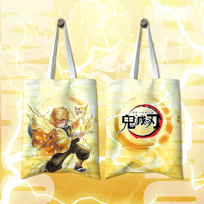 Anime Nezuko Kamado Printed Women Shoulder Bag Demon Slayer Shopping Bags Students Cartoon Canvas Handbag High Capacity Tote Bag