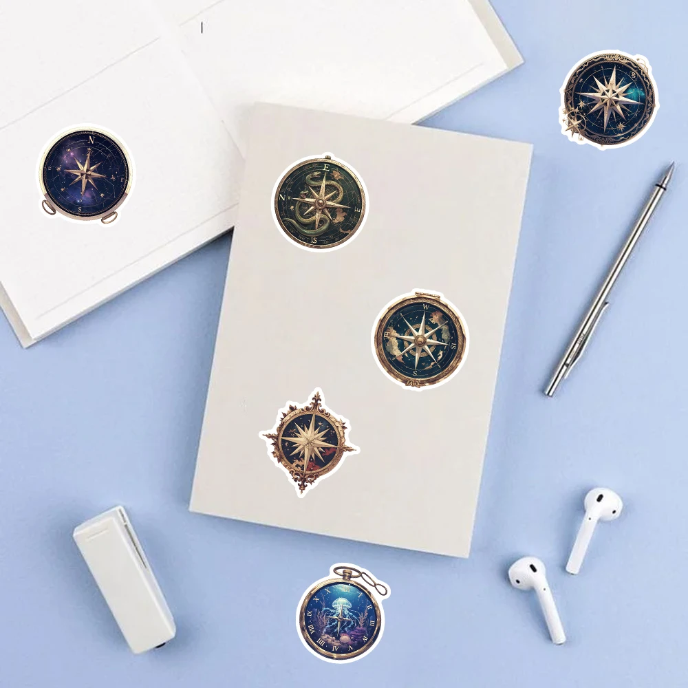 54pcs Antique Style Mythical Compass Stickers Set - Vintage Navigator Decals for Desk Decor, Laptop, Adventure Scrapbook