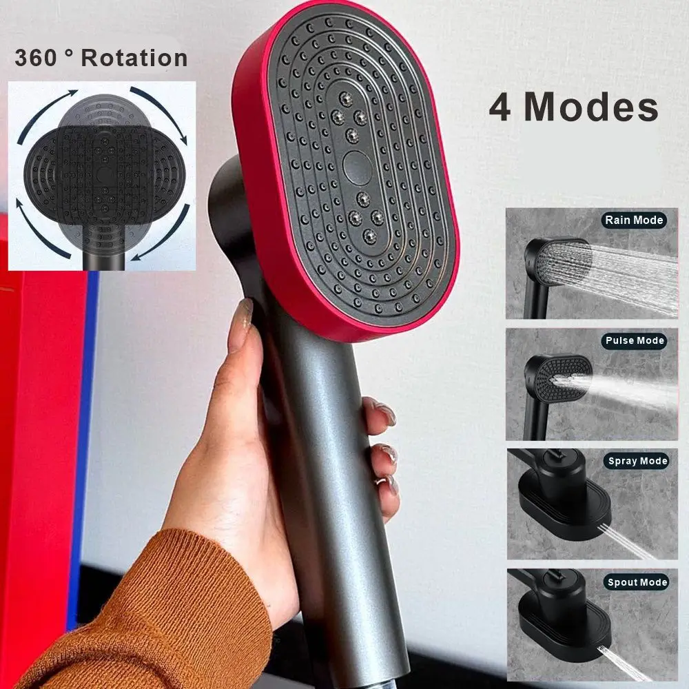 New 360° Rotation 13CM Large Panel High Pressure Shower Head 4 Modes Water Saving FilterSpray Nozzle Faucet Bathroom Accessories