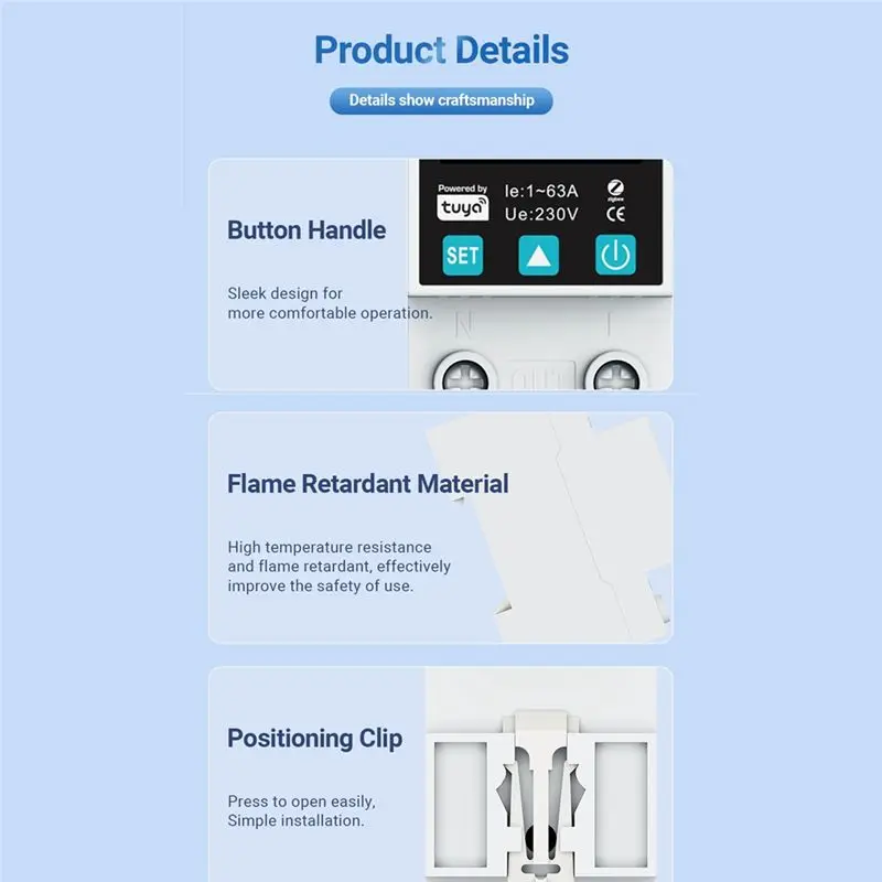 A42Z-Zigbee TUYA Smart Life 2P/63A Circuit Breaker Earth Leakage Over Under Voltage Protection Protector Relay Energy Meter