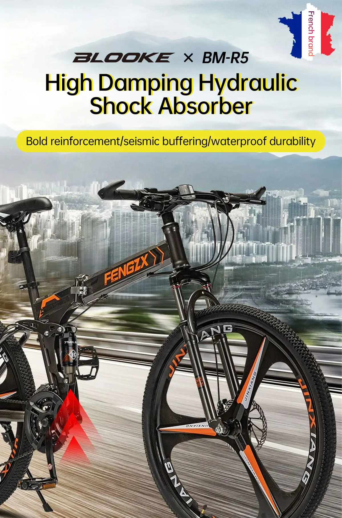 BLOOKE R5 Hydraulisches Hinterrad-Stoßdämpfer-System mit Mittelmontage und Ölfederung für E-Bikes und Roller – Detail 1