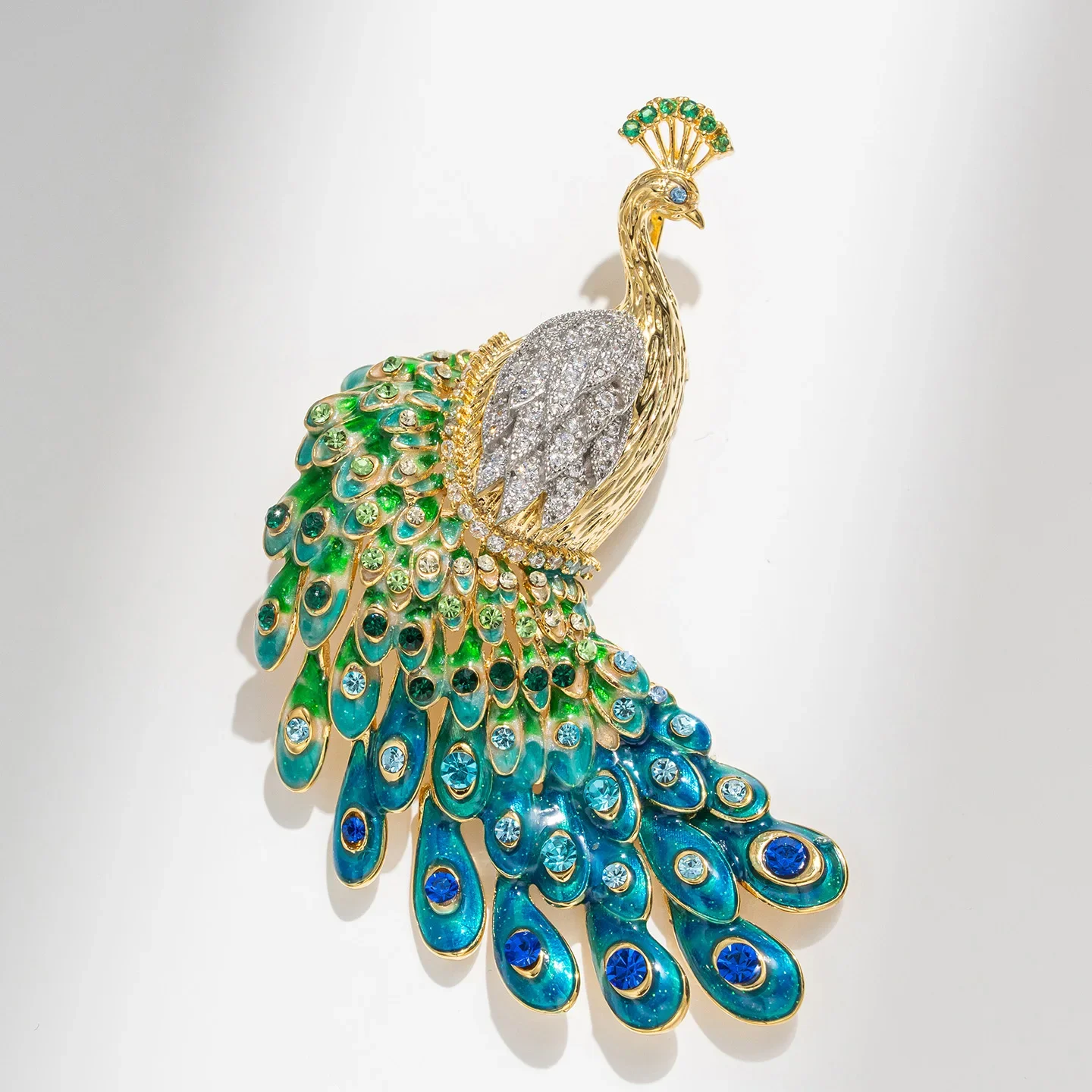Jewelry Award Smart Big Tail Flip Green Peacock Brooch