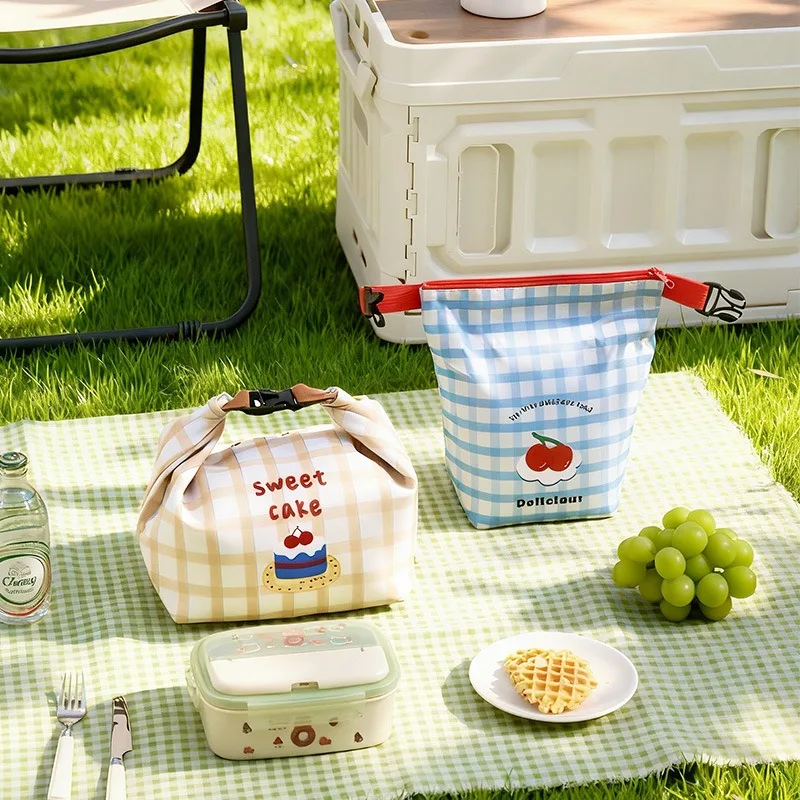1 Pc Thick Fabric Insulated Bento Lunch Bag Waterproof Oilproof Handheld Food Storage Pouch for Daily Work Picnic Use