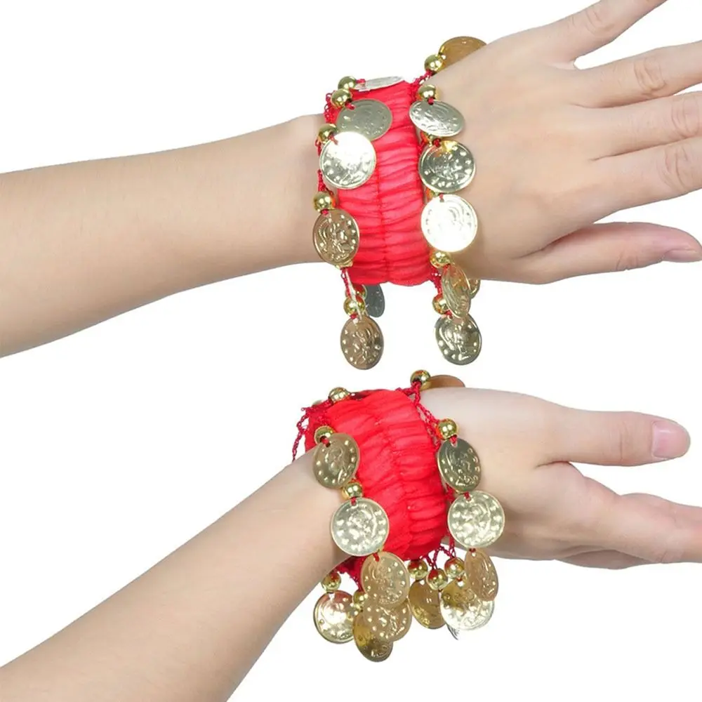 สร้อยข้อมือผู้หญิง1คู่สีทองผ้าชิฟฟ่อนสั่นข้อมือกำไลข้อมือเต้นรำหน้าท้อง