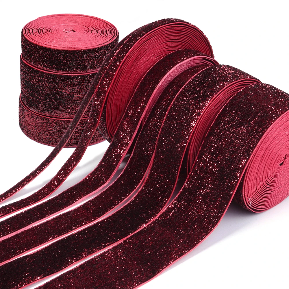 5–10 Yards 7/10/15/20/25/38 mm einseitiges Samtband, glitzerndes rotes Band für Blumenstrauß, Geschenkverpackung, Dekoration