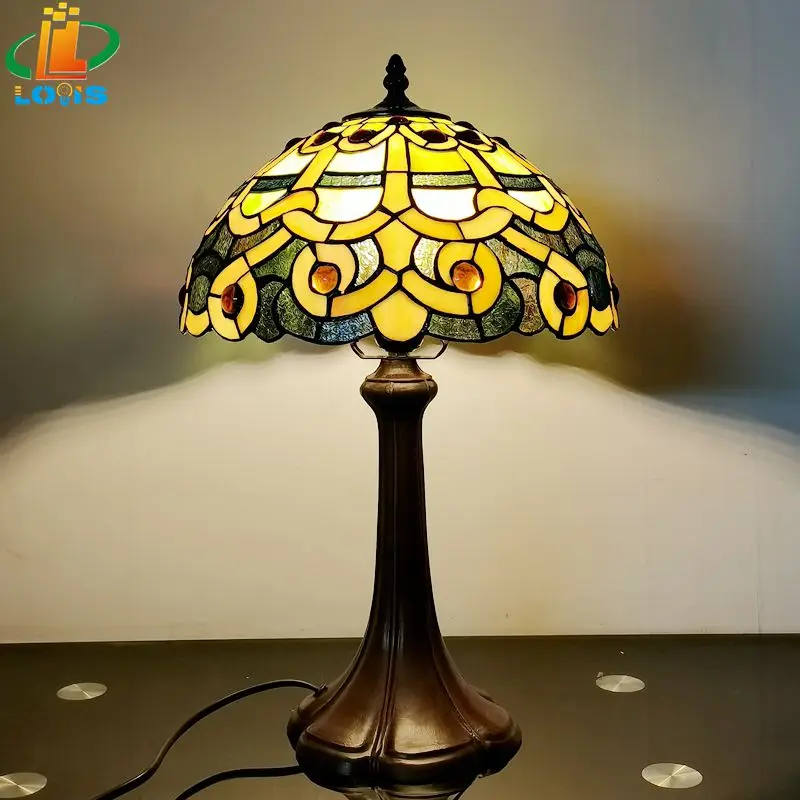 

New European Baroque Table Lamp Tiffany Style Bar, Bedroom, Bedhead, Living Room Decoration Glass Creative Antique Lighting E27