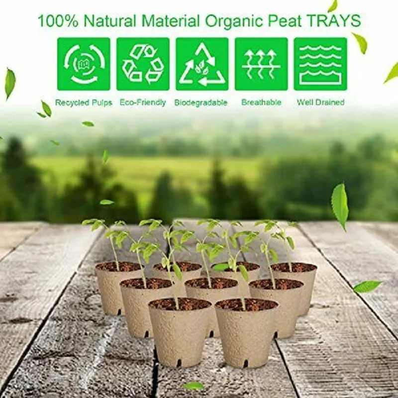 25/50/100Pcs Gardening Pulp Flower Pot 8cm Seed Starter Tray Peat Pots Biodegradable Planting Trays for Home Garden Tools