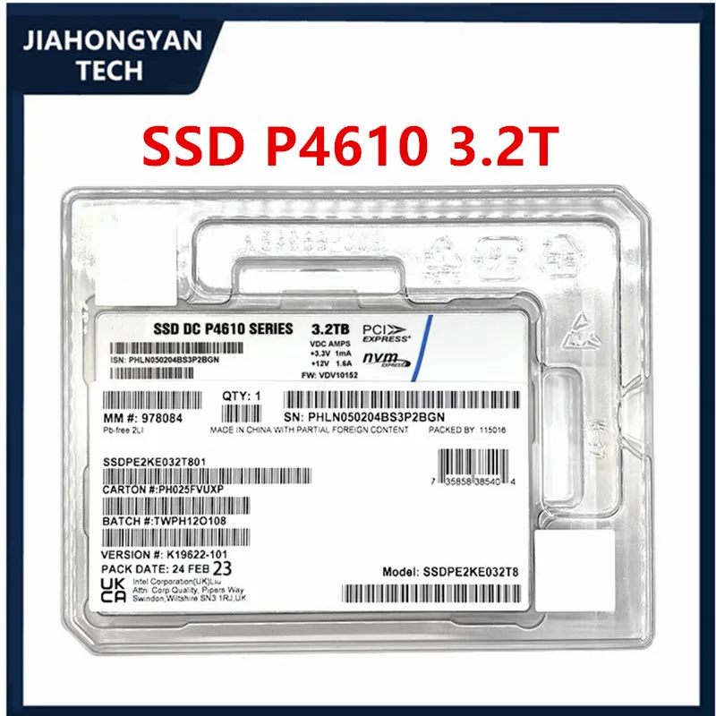 Intel p4610 u.2インターフェイスssdオリジナル、1.6t 3.2t 6.4t、nvme、エンタープライズクラス