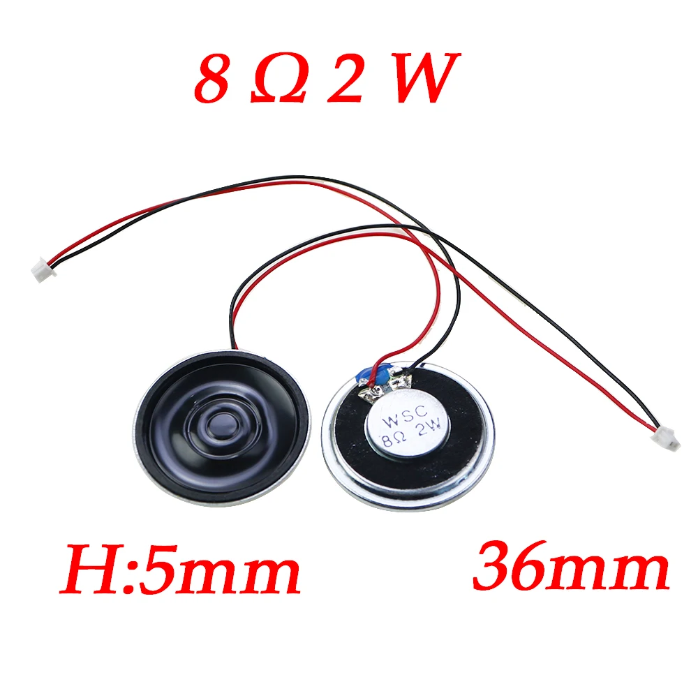2-teiliger ultra dünner Lautsprecher 8 Ohm 2 Watt 2 W 8R Durchmesser 20mm 23mm, 28mm 36mm 40mm mit mx Kabel 1,25 Anschluss, Kabellänge 15cm