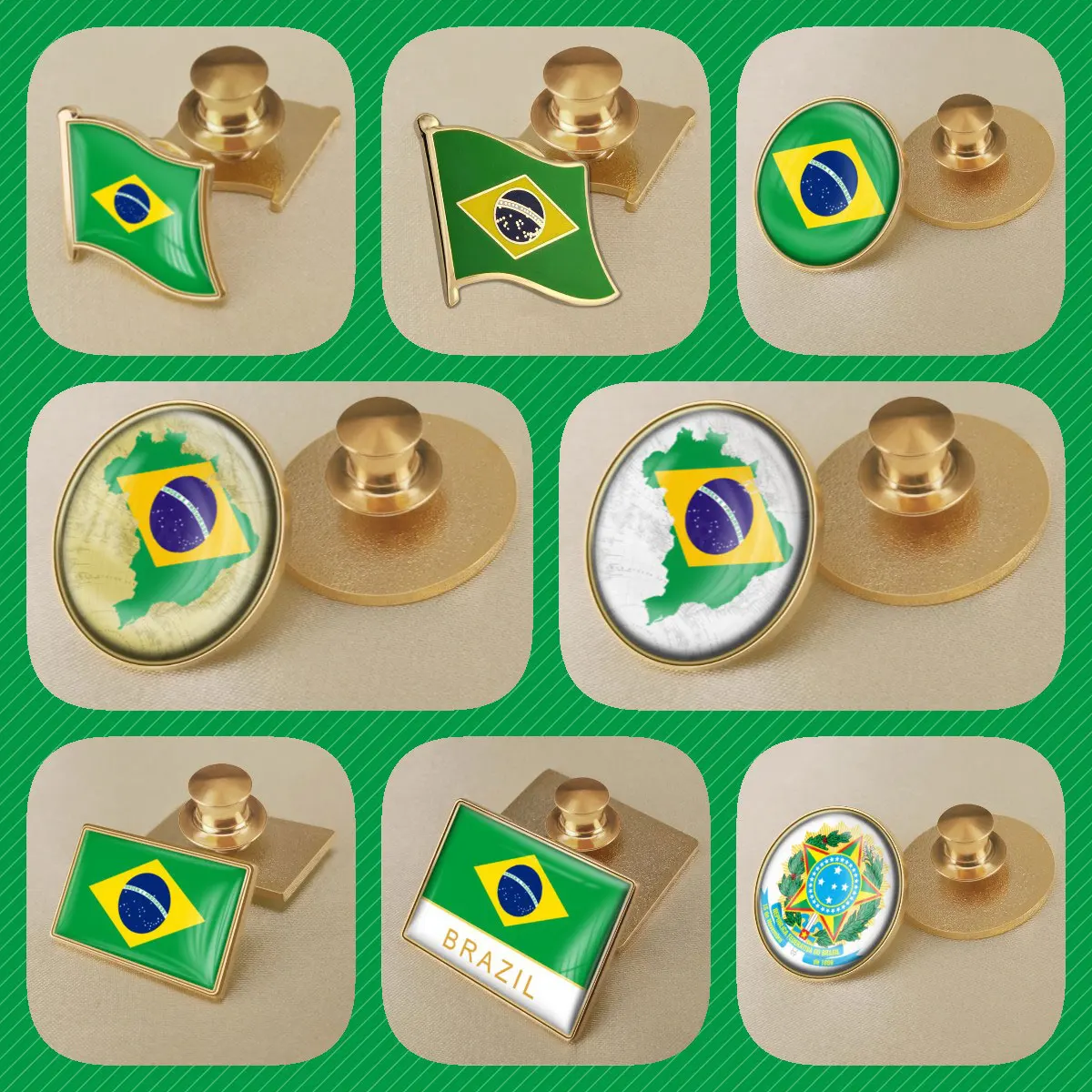 Brazil Brazilian National Emblem Flower Map Flag Brooch Badges Lapel Pins