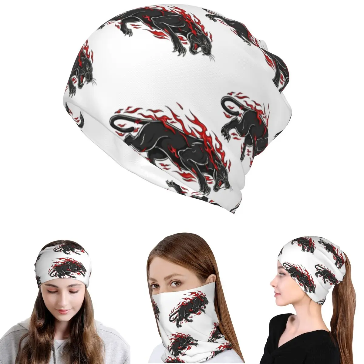 Fiery Panther Flaming Beast Bandana Neck Gaiter Mask Scarf Warm Face Mask Beanies Hat Unisex Adult Windproof