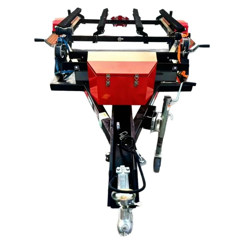 Two-boat motorboat trailer with toolbox hand winch