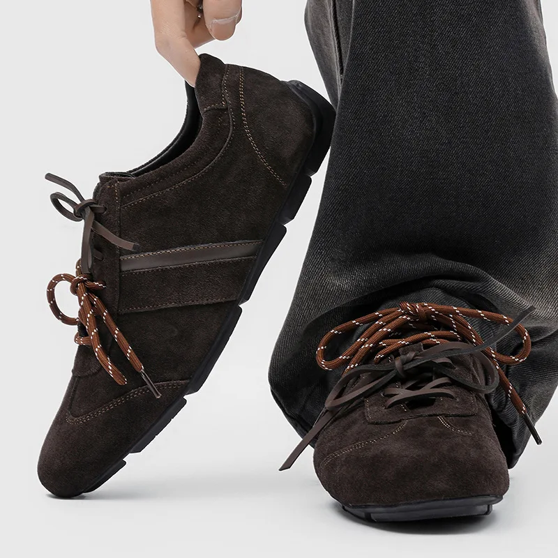 Brand Men's Casual Shoes Retro Flat Brown Black Lace Up Suede Leather Sneakers Versatile Sports Training Men's Shoes Size 38-46