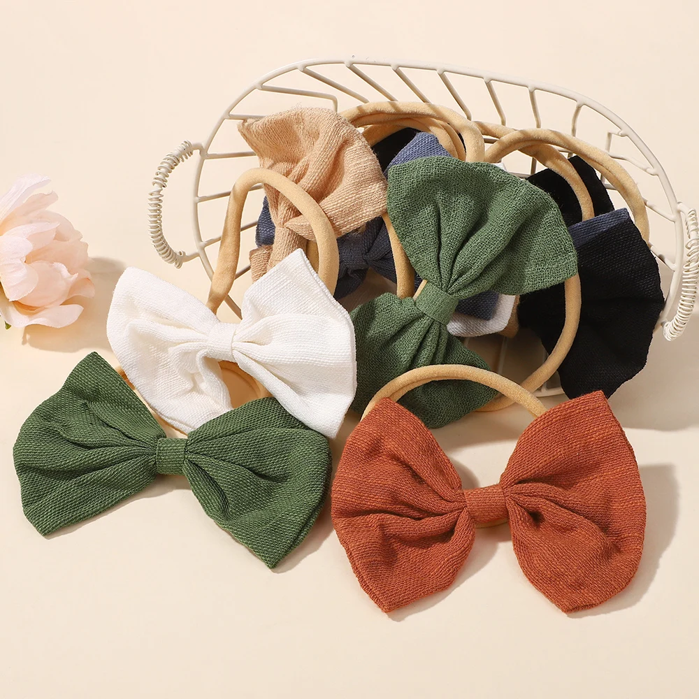 10 قطعة لون عشوائي 4.4 بوصة القطن بلون الانحناء عقال للأطفال الفتيات النايلون مطاطا رباط شعر الطفل Bowknot أغطية الرأس #5