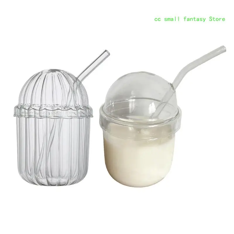 

R3MA Large Capacity Glass Straw Cup with Lids Heat Resistant Milk Cup Clear Drinking Glasses Coffee Tumblers Easy to Clean