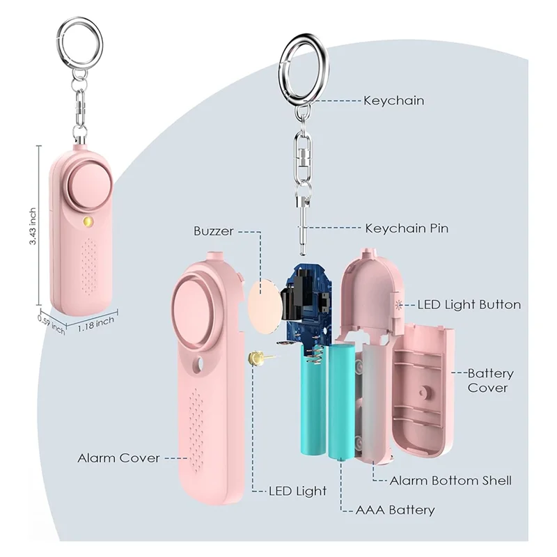 3CGRO-Personal Alarm For Women 130Db Siren Loud Security Alarms Keychain With LED Light Police Approved Personal Safety Alarm
