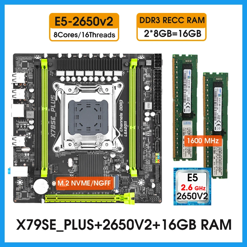 JINGSHA x79 SE PLUS Office Assistant motherboard kit E5 2650 V2 LGA2011 and 2*8G=16GB 1600mhz ddr3 RECC Memory Set placa mae x79