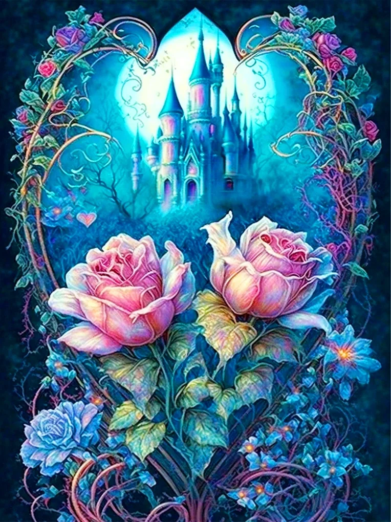 Sunature AB Diamond Painting Art Full Square Round Drills Rose Castle iamond Painting Kit 5-10 AB Colors