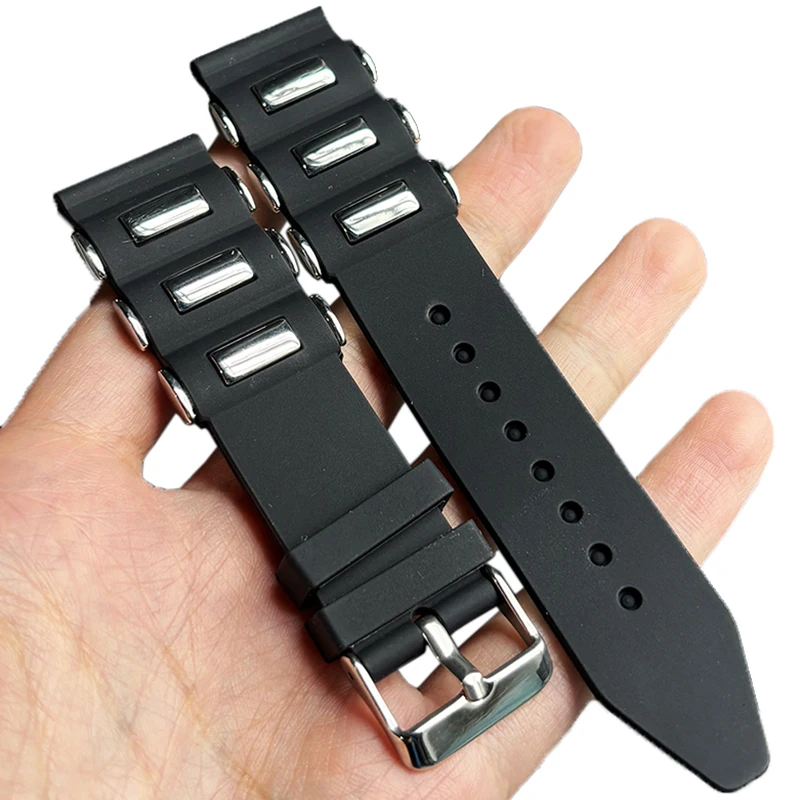 Metal Grains Silicone Watch Band Strap 20mm 22mm 24mm 26mm Men Sport Rubber Replace Bracelet Wrist Band Watch Accessories