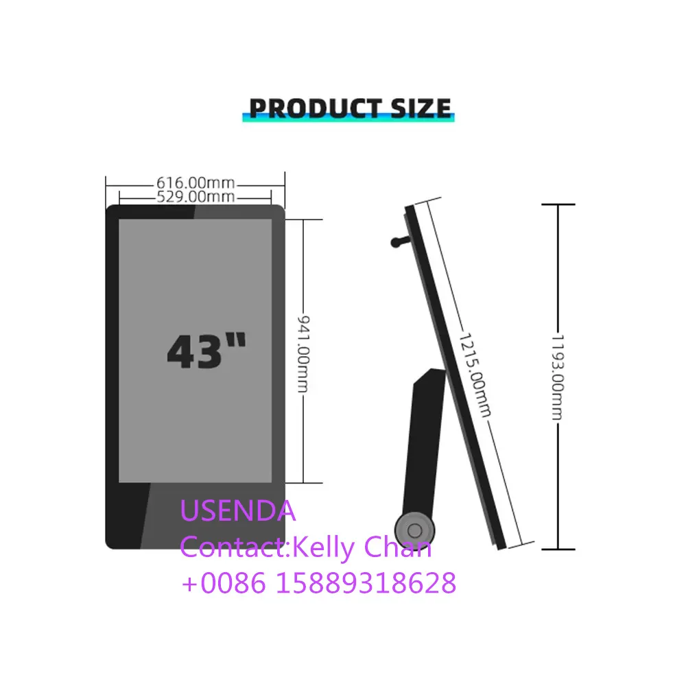 43-дюймовый открытый ЖК-киоск, плакатная панель, портативный дисплей Full HD, цифровая вывеска с питанием от батареи