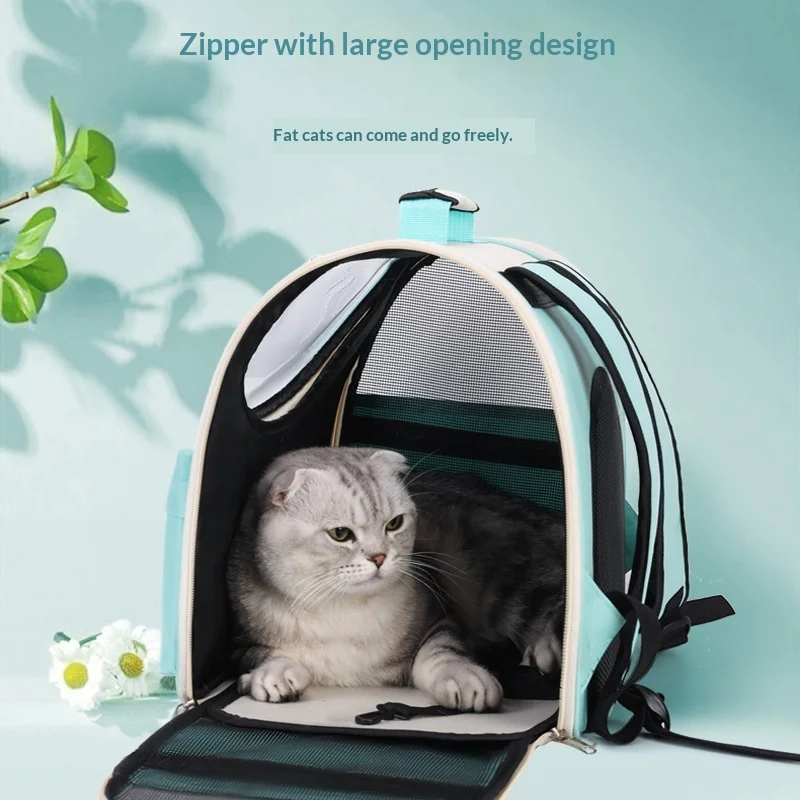 Mochila transportadora plegable para gatos transpirable con correa - imagen 2