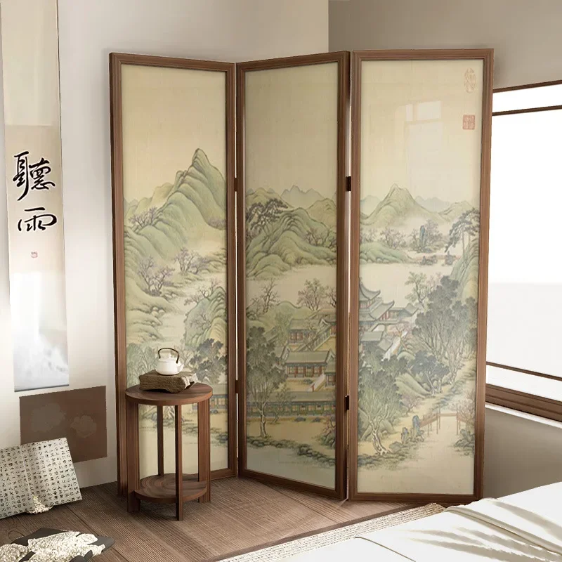 Customized classical Chinese landscape screen partition entry living room decoration ancient painting tea room mobile entry bloc