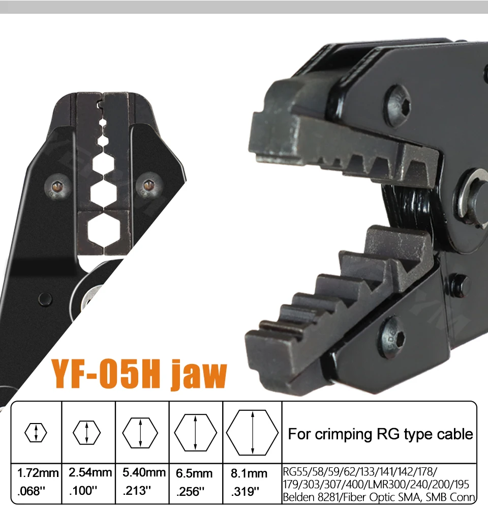 Koaxialkabel-Crimp zange yf-Serie für sma/bnc rg58, 59, 62, 174,8, 11, 188, 233 und Crimpschneider-Abisolier werkzeuge – Detail 3