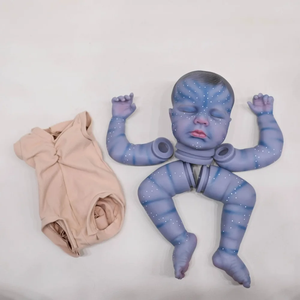 19inch Reborn Doll Kit Loulou Avatar in Blue Skin Already Painted Unfinished Doll Parts DIY Baby Doll Kit Many Detailed Veins