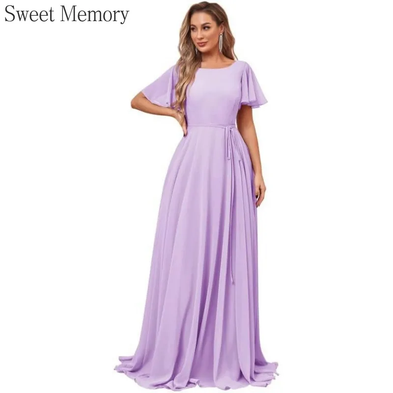 N124 Vestidos para ocasiones formales de gasa personalizados Dulce recuerdo Hasta el suelo Lila Verde Blanco Amarillo Negro Rosa Vestido de dama de honor