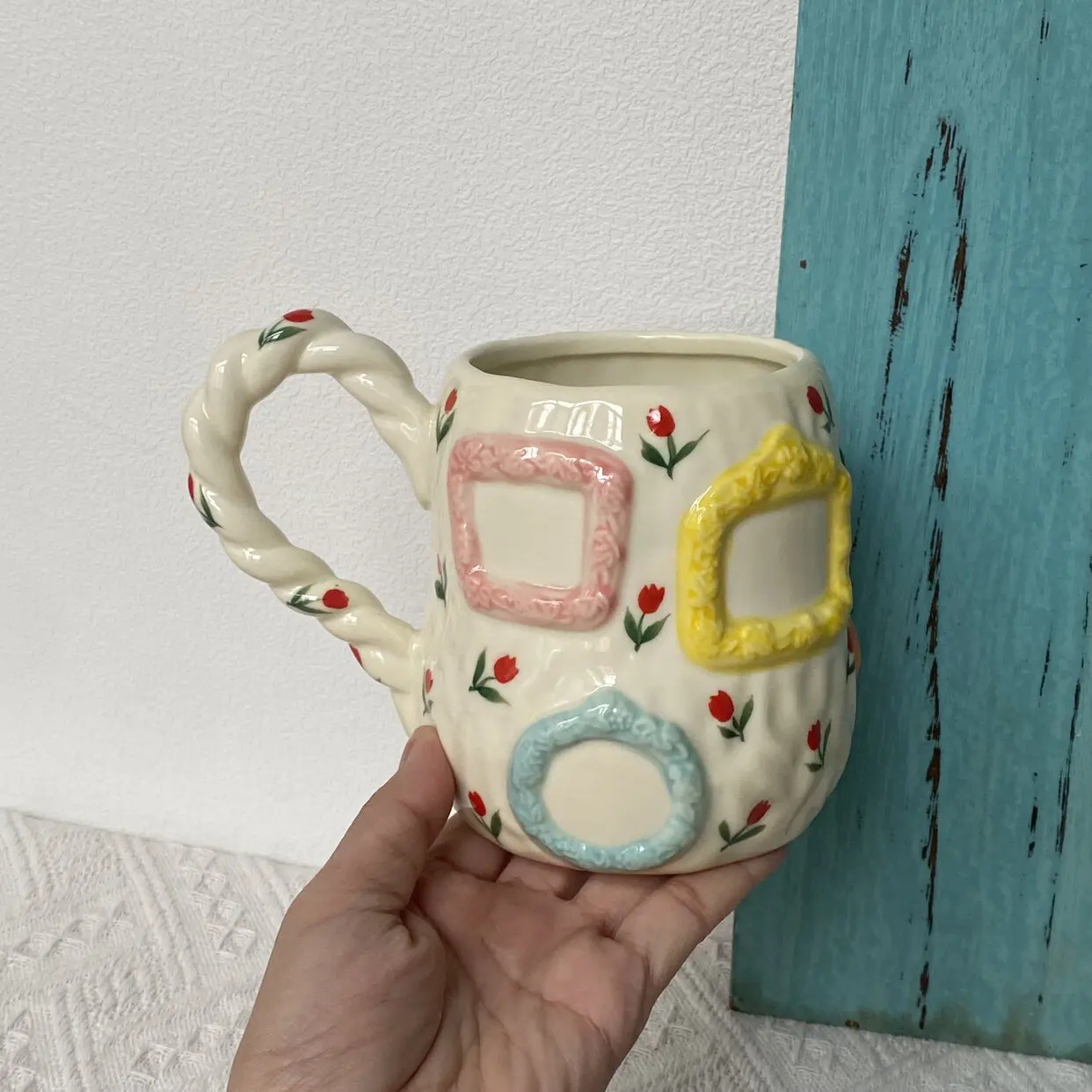 Heavy Industry Ceramic Hand Painted Retro Oil Painting Frame Mug Tulip Fairy Coffee Cup Twist Cup Household Personality