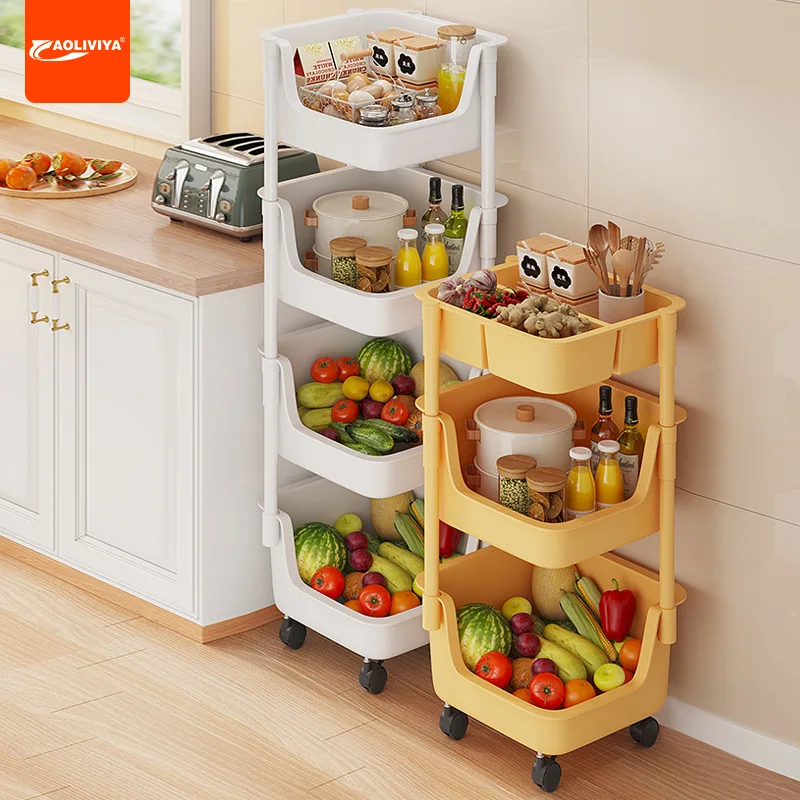 Aoliviya Kitchen Shelf Household Floor Trolley Multi-Layer Vegetable Basket Multi-Functional Seasoning Storage Shelf Household C