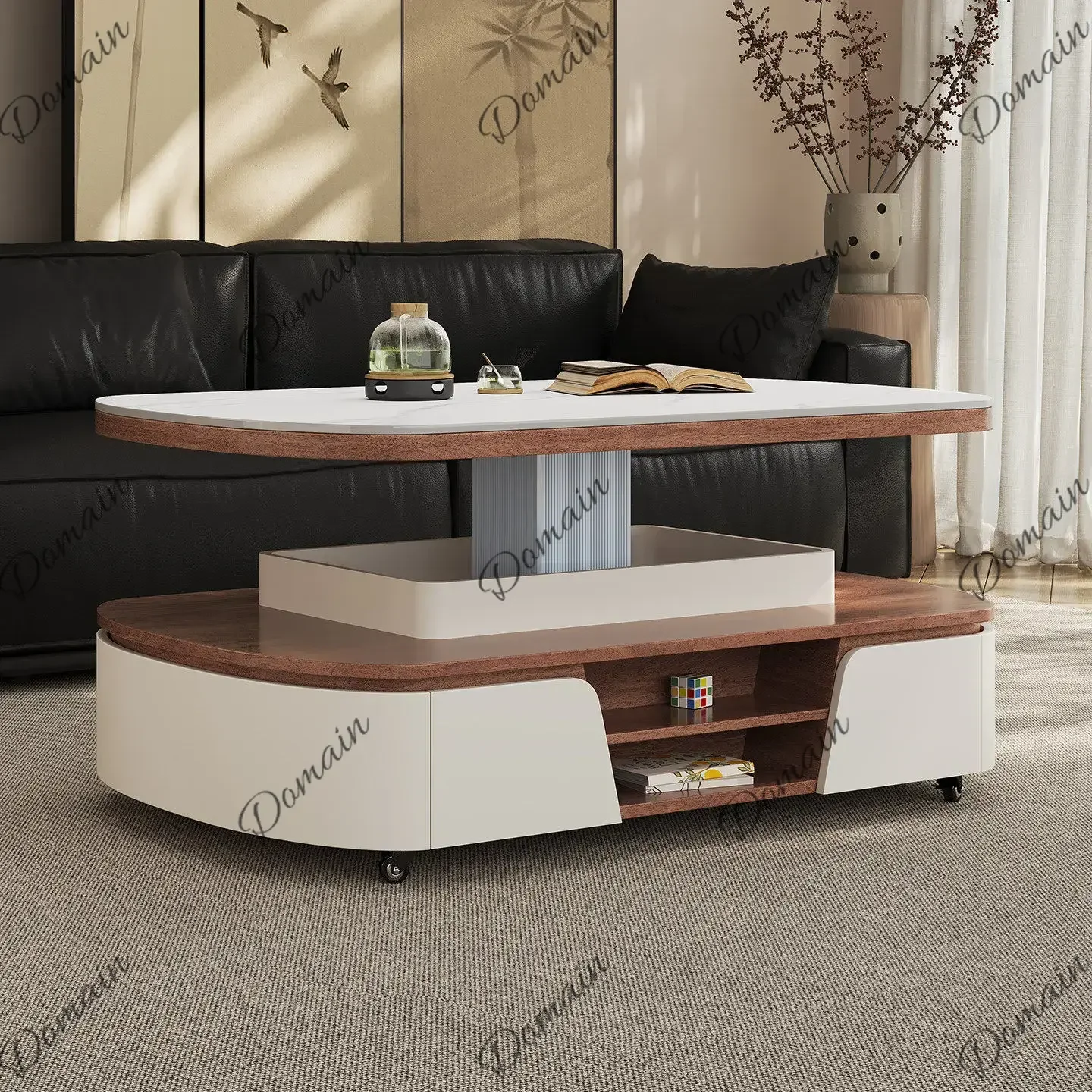 New Electric Lift Coffee Table Sintered Stone With Casters Storage Luxury Sturdy Living Room Home Space Saving Functional Furnit
