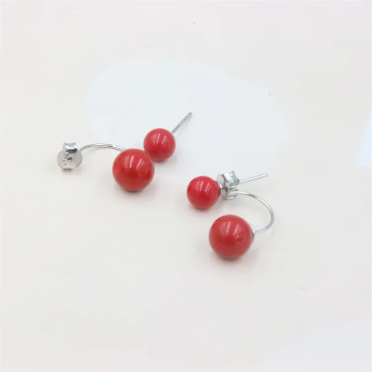 ZFSILVER 100% 925 Sterling Silver Fashion Trendy Red Shell Pearl Double Ball Earrings For Women Charm Jewelry Elegant Party Gift