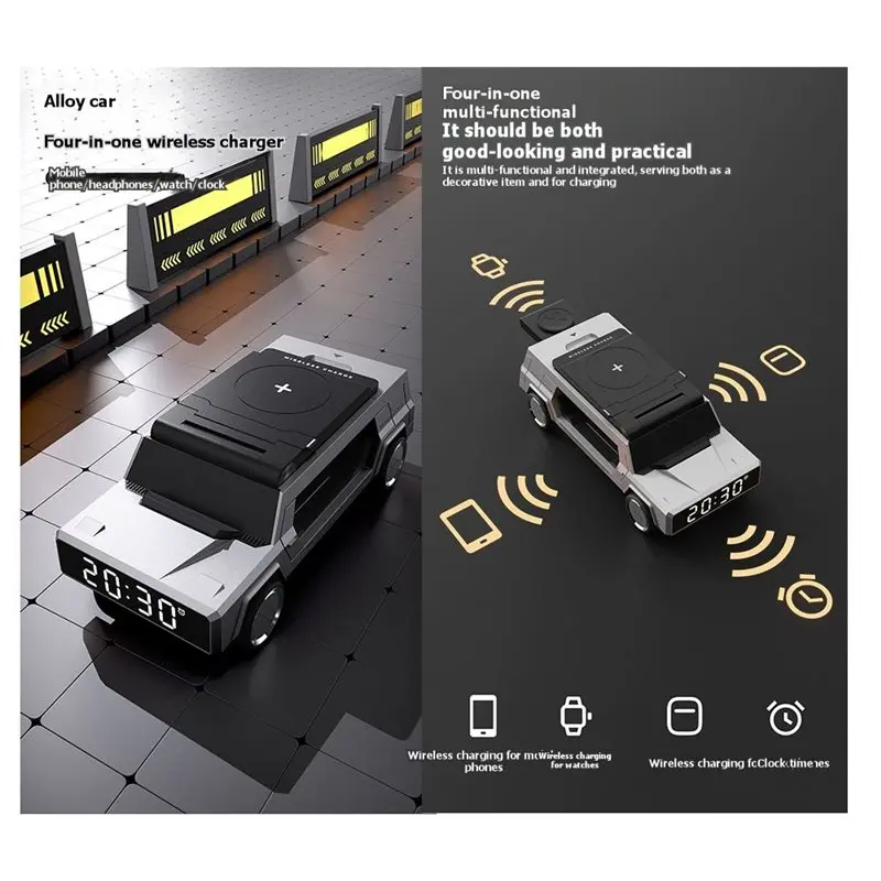 24-Hour Delivery Fast Charging Wireless Car With Clock Dock For Iwatch - Zinc Alloy Dashboard Stand Included