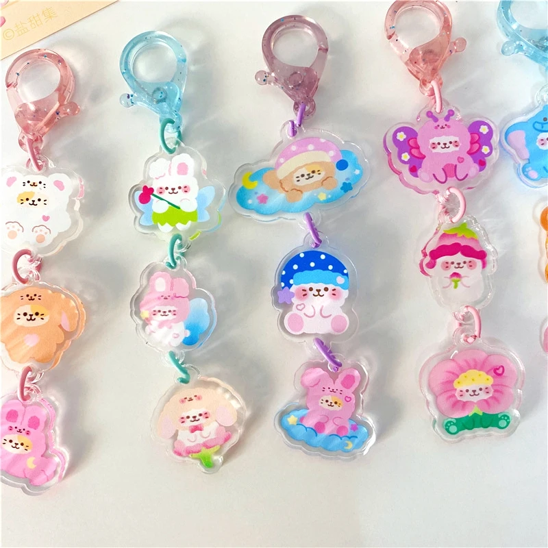 Cute Cat Rabbit Keychain Animals String Key Ring Chain Handbook Photo Album Pendant Girl Key Holder Korean Stationery Kids Gift