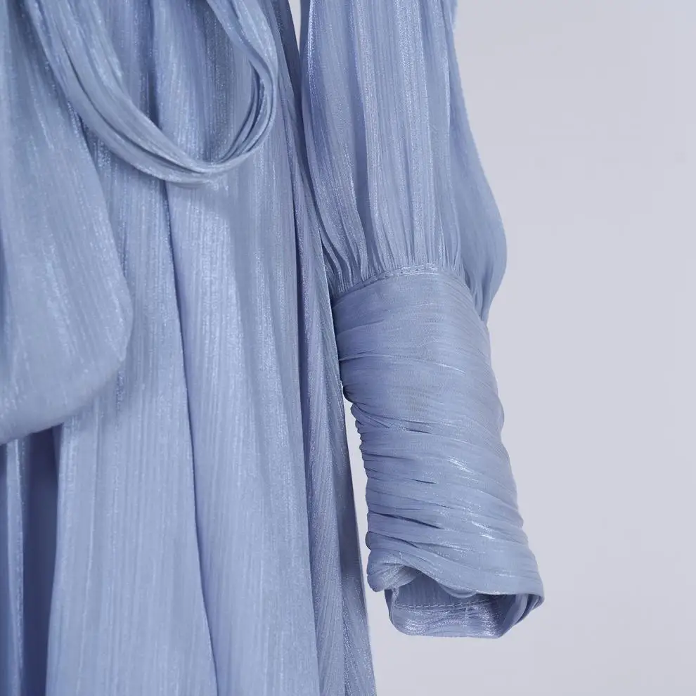 Nuova estate francese lusso diamanti brillanti catena nappe pieghettate abito da ballo donna qualità manica lunga festa da sera Vestido