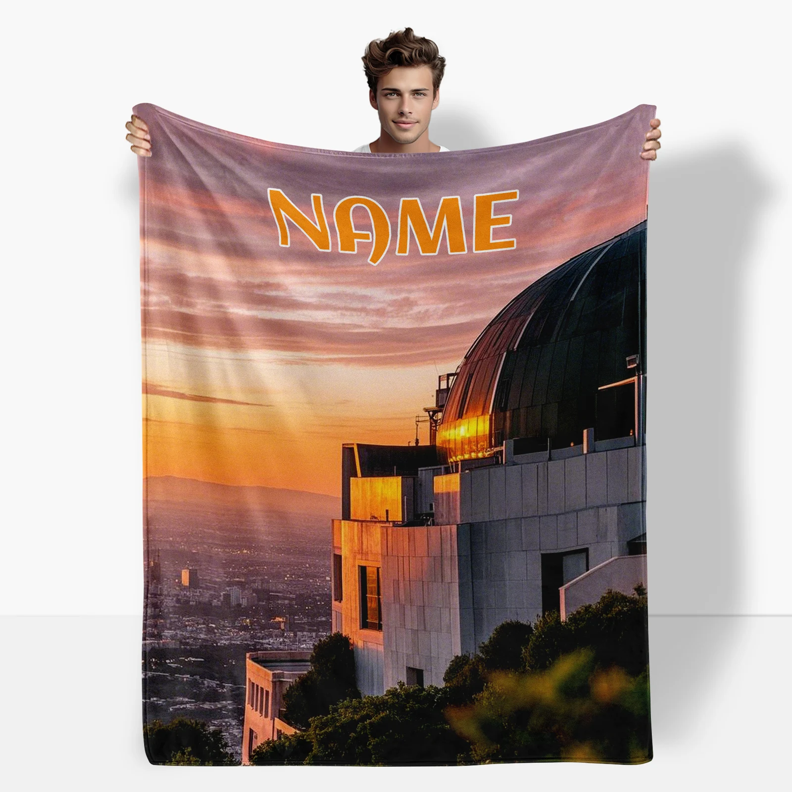 Griffith Observatory Themed Flannel Blanket Personalize With Names To Create A Special Gift