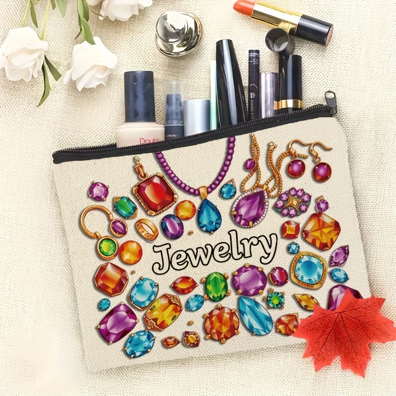 Jewelry And Cosmetics Travel Organizer Perfect For Rings Bracelets Necklaces Unisex Travel Pouch Vibrant Synthetic Gemstone