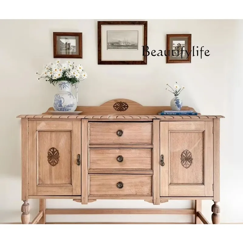 

American Retro Solid Wood Dining Side Cabinet, Home Dining Room Storage Cabinet, French Simple Living Room Storage Cabinet