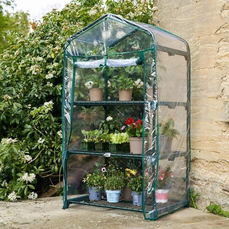 2/3/4/5 Tier Greenhouse PVC Cover wih Roll-Up Zipper Door Plant Grow Bags Portable Foldable Garden Transparent Tent No C5AD