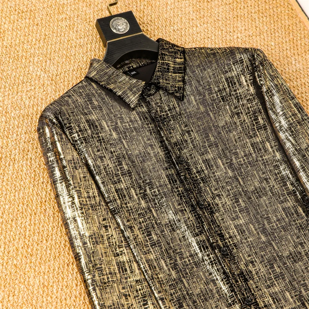 2026 New Suede Hot Stamping Shirt for Men Long Sleeve Casual Shirts Fashion Slim Fit Social Business Party Banquet Shirts M-4XL