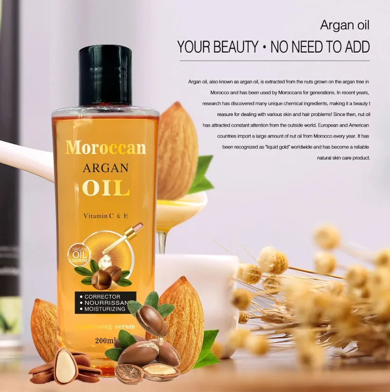 Serum Pencerah minyak Argan Maroko alami murni Serum perawatan kulit minyak esensial pemutih anti-keriput menghidrasi bersinar