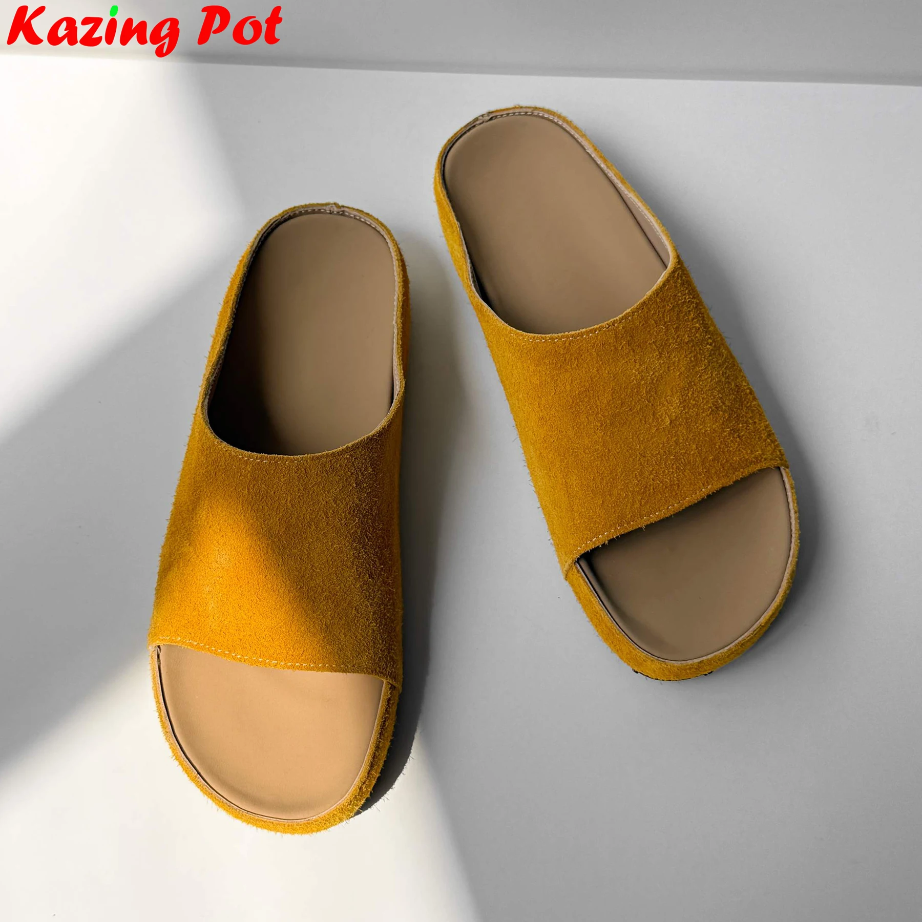 

Krazing Pot Genuine Leather Med Heels Peep Toe Luxury Slides Slingback Mules Platform Summer Sandals Classics Outside Slippers