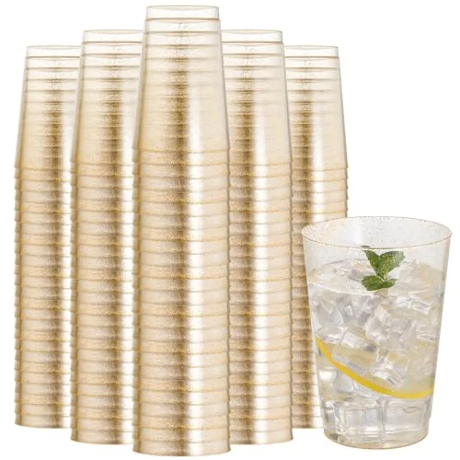 

Набор из 200 одноразовых пластиковых стаканов объемом 12 унций, прозрачные, для вина и коктейлей, премиум-класса, с блестками