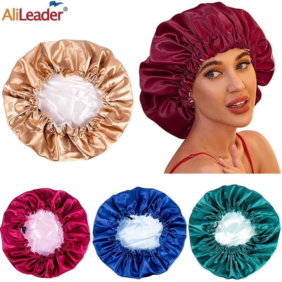 

Drawstring Large Satin Bonnet For Women Double Layer Reversible Silk Hair Cap For Curly Hair Braids Hair Styling Accessories