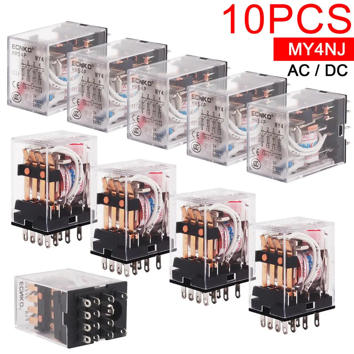 10PCS MY4NJ HH54P Electromagnetic Relay MY4N-GS 4PDT 14PIN AC/DC 6V 12V 24V 36V 48V 110V 220V 380V Power MY4 Relay MY4N-J