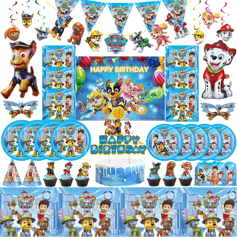 Paw Patrol Decorations Birthday Tableware Napkin Cup Plate Paw Patrol Balloons Set Background Stickers New Style Party Supplies